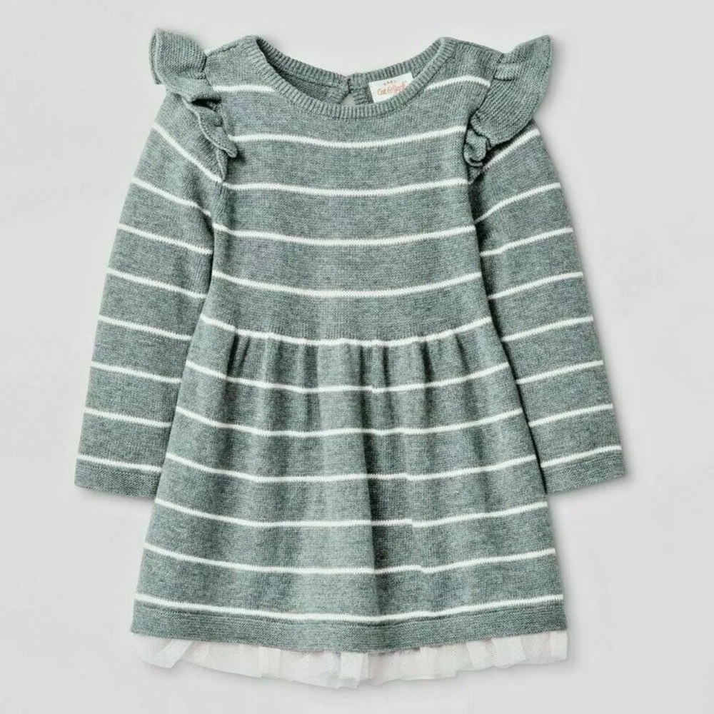 Cat & Jack Sweater Dress Stripe Tulle 6-9M Gray Pink